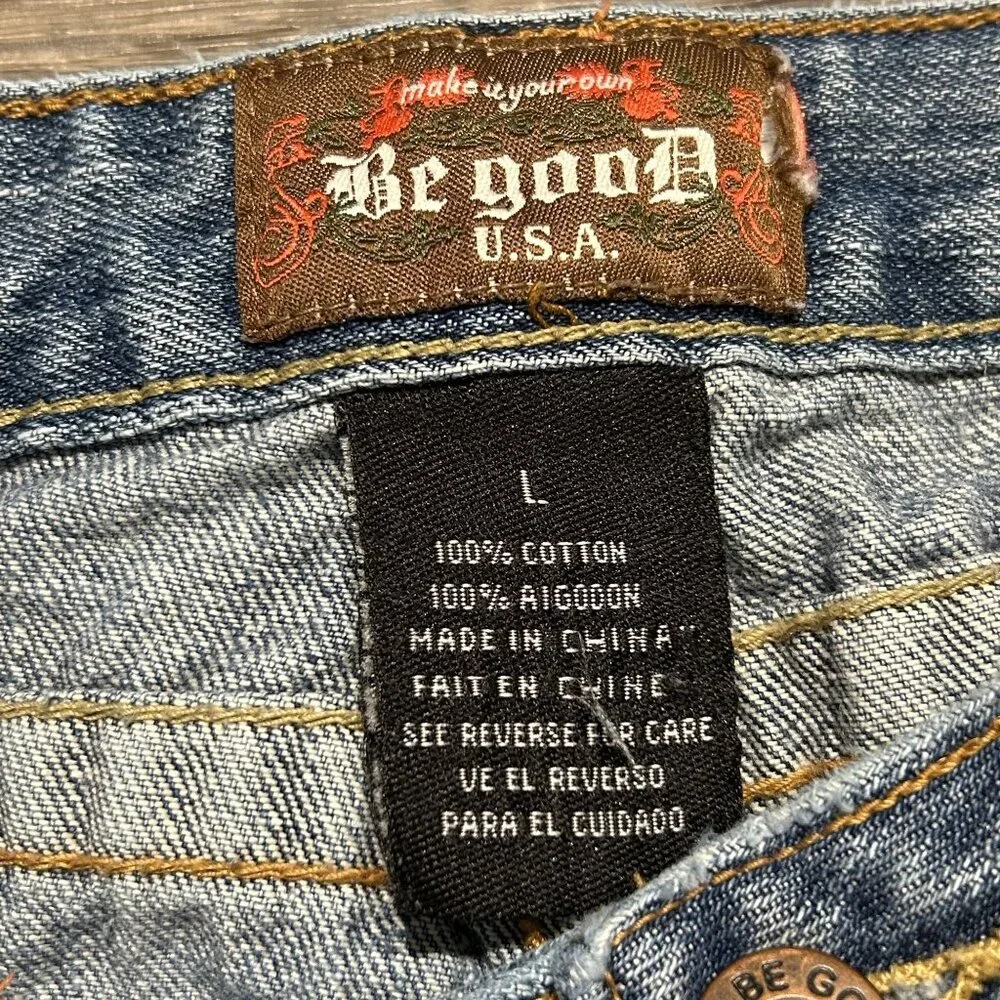 Be Good Size Large Patchwork Embroidered Denim Distressed Flare Jeans Y2K 00s